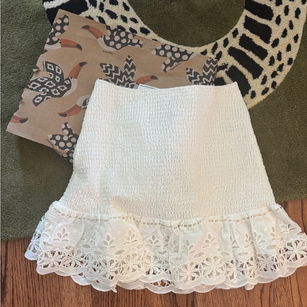 FARM Rio White Ruffled Trumpet Mini Skirt